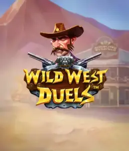  Иллюстрация слота "Wild West Duels" от Pragmatic Play, где изображён храбрый ковбой с двумя пистолетами. На заднем плане нарисована пустынная территория с одиноким салуном. Отличный выбор для поклонников жанра вестерн и азартных игр.